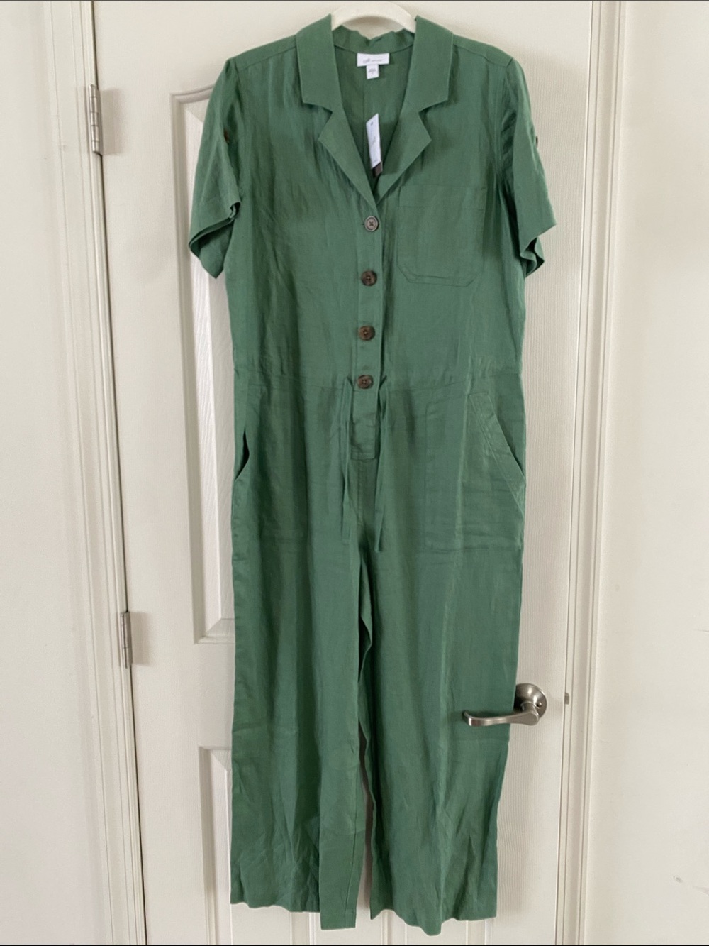 J. Jill Green Short-Sleeve Button-Front Jumpsuit